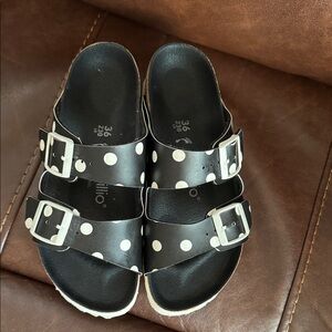 Birkenstock Black and White Polka Dot Sandals